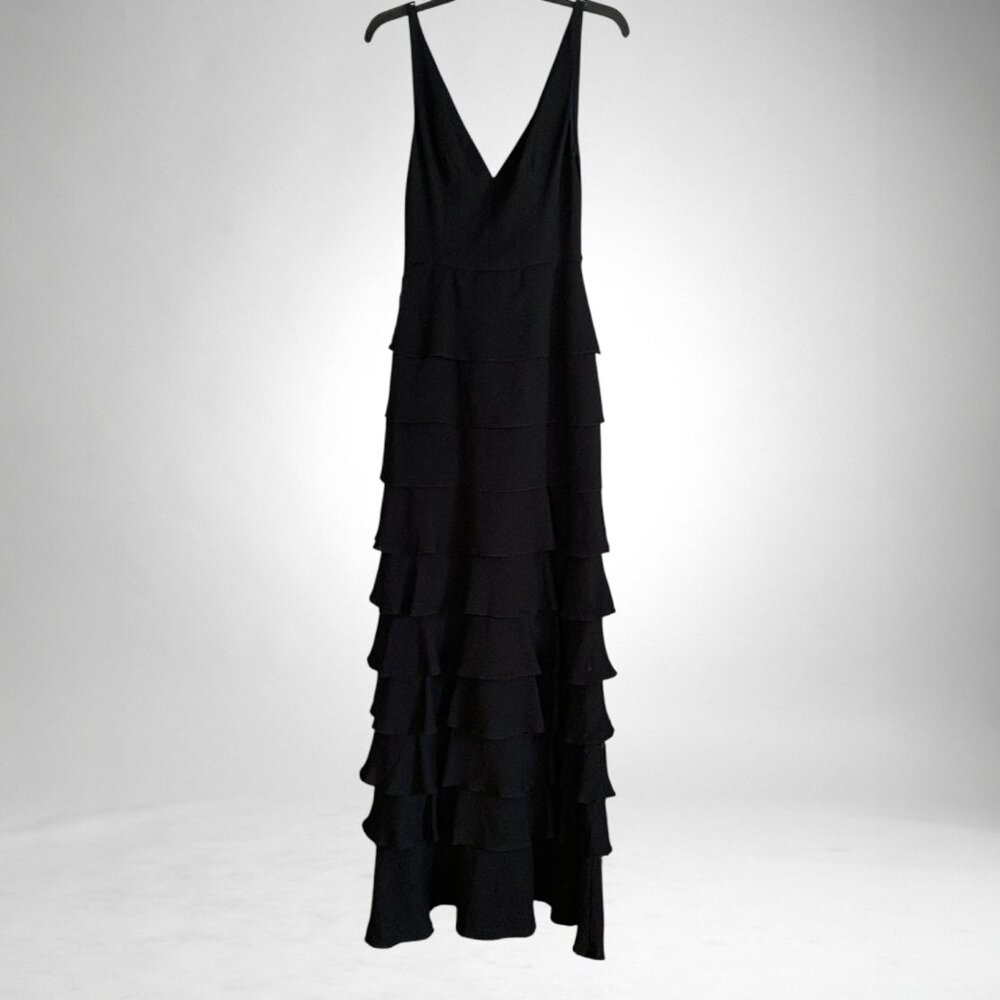 ML Monique Lhuillier navy blue tiered flounce dress, size 2
